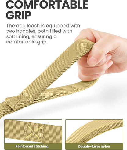 Bungee Dog Leash, Heavy Duty Dog Leash with Shock Absorption, 2 Padded Handles Training Leash, Improved Dog Safety and Comfort (Tan, 4 FT)